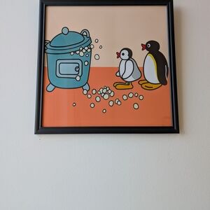 Framed Pingu Pinga Art Print In Square Black Frame (31x31cm) Waiting For Popcorn
